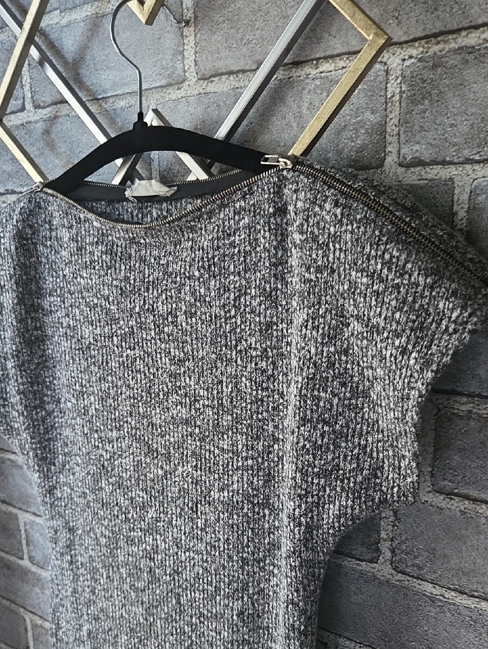 Poetry Marled Gray Short-Sleeve Crewneck Sweater